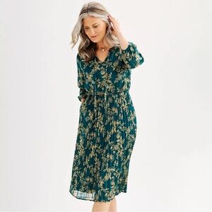 NWT Croft & Barrow Pleated Ruffle-Neck Dress